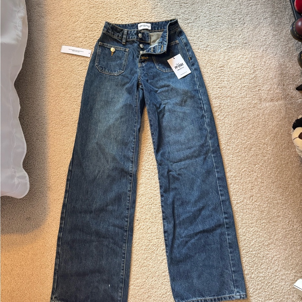 Princess Polly Blue Flare Wide Leg Jeans